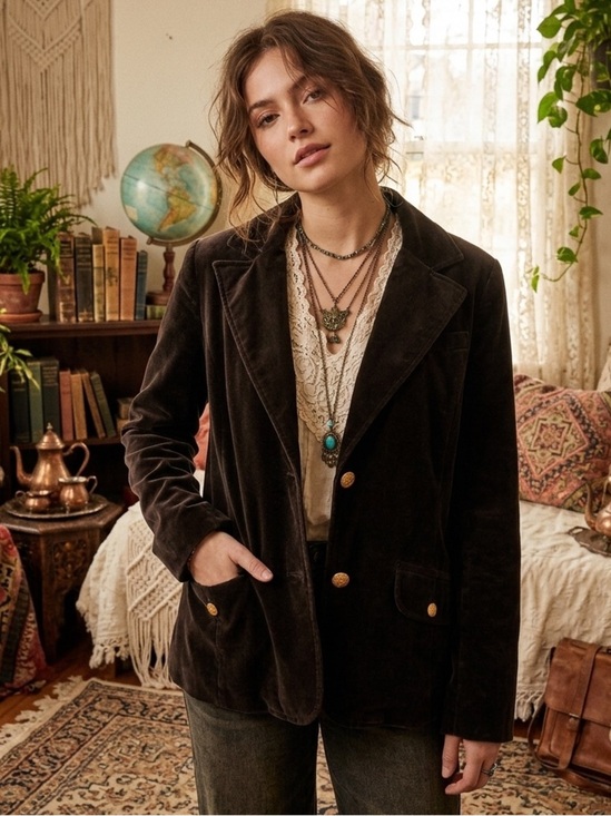 Old Navy Jackets & Blazers - Old Navy Vintage Dark Brown Velvet Blazer with Gold Buttons